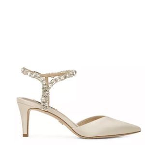 BHLDN Badgley Mischka Galaxy Ivory Satin Crystal Jewel Wedding Bridal Heels US 8